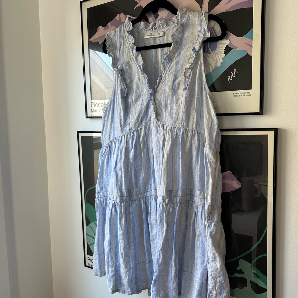 Vineyard Vines Blue and White Striped Linen Midi Dress